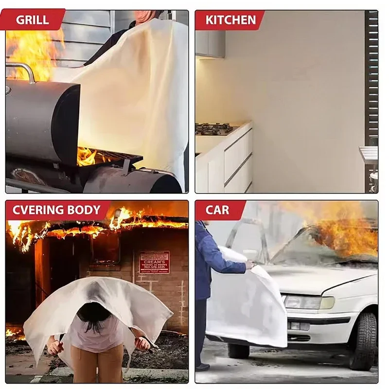 1/1.5M Fire Blanket Emergency Fire Blanket Fiberglass Flame Retardant Suppression Blanket for Home Kitchen Safety Survival Cover