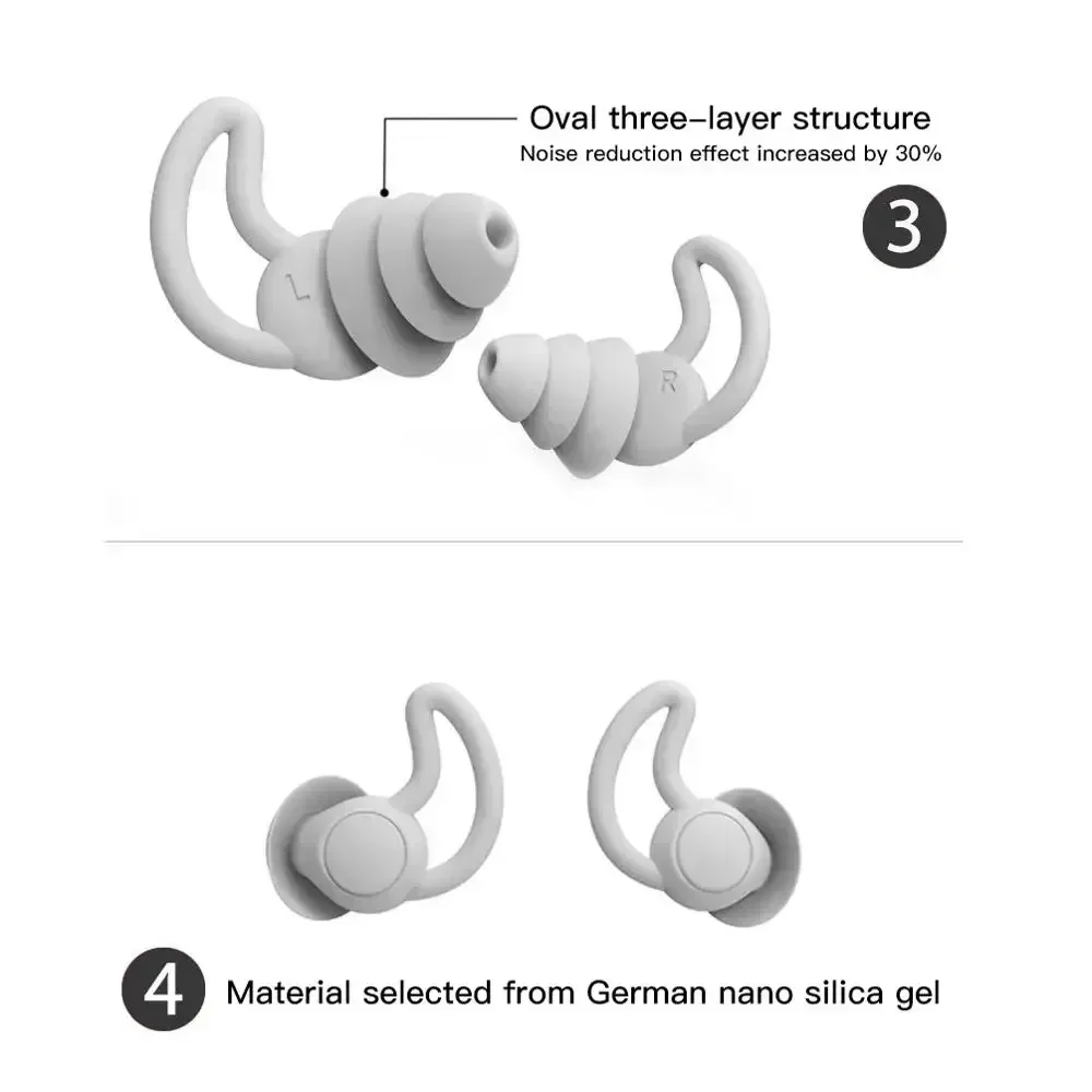 Image 4: Bouchons d'oreille anti-bruit en silicone réutilisables, réduction du bruit sûre, bouchons d'oreille pour dormir, course, tir, voyage