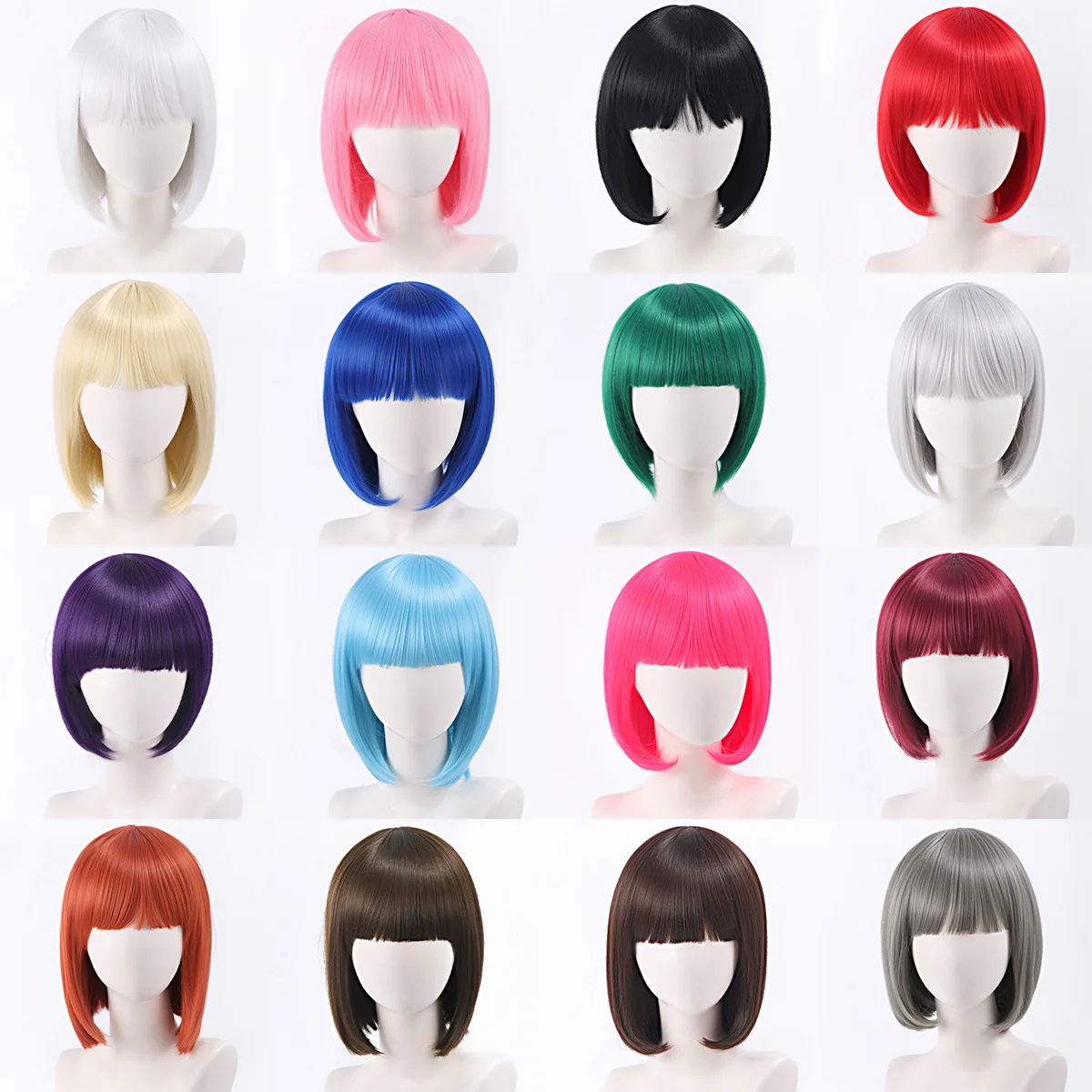 

Short Bob Synthetic Wig for Women Cosplay Party Club Straight Hair with Bangs Blue Green Grey Beige Black Red Pink Shoulder