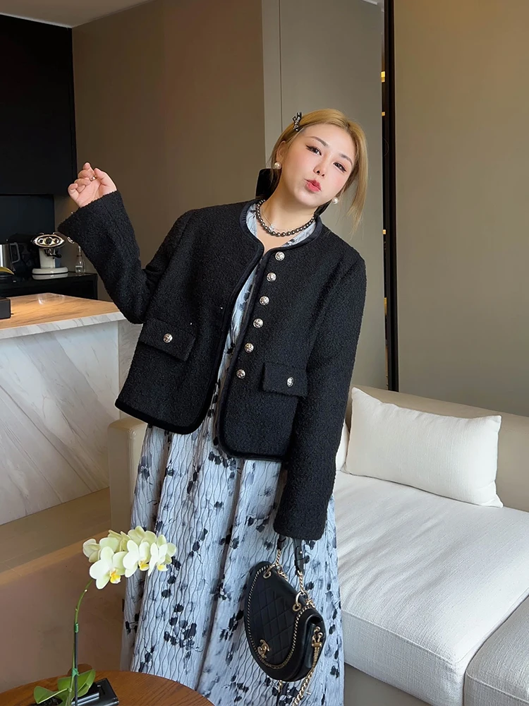 

Vogana Oversized Velvet Patchwork Slimming Jaet Vintage Floral Loose Fit Winter Outerwear Korean Sle round Ne Button up