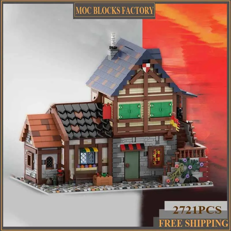 Moc Building Blocks Street View Model Tournament Medieval French House Technical Bricks DIY Assembly Toy For Childr Holiday Gift