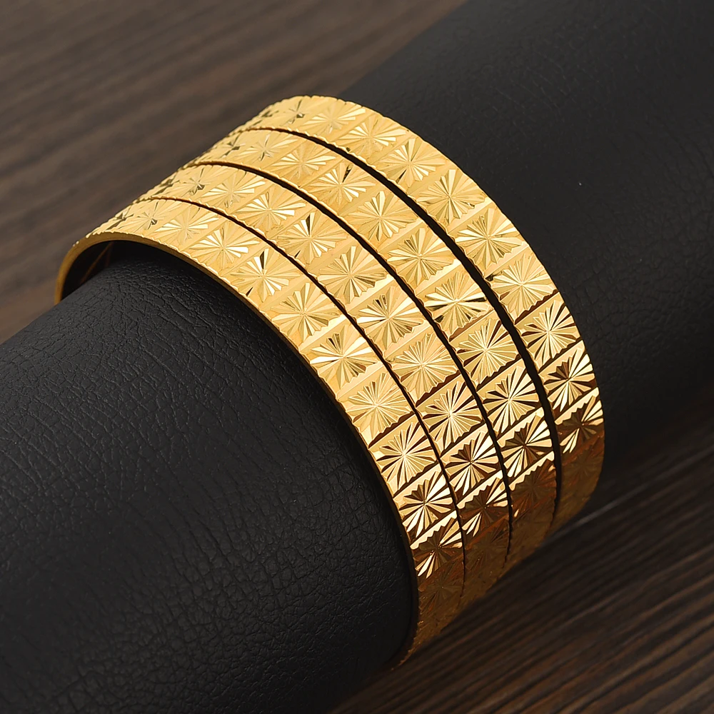 8MM Width 65MM Inner Gold Plated Bangle for Women Dubai Bride Wedding Ethiopian Africa Bangle Jewelry Gold Charm Party Gifts