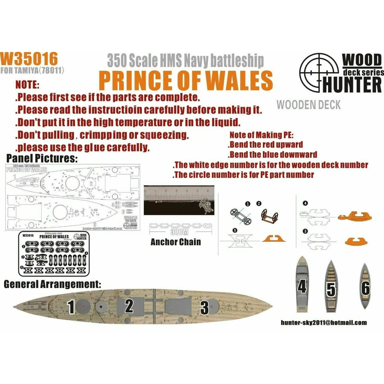 Hunter W35016 1/350 Wood Deck HMS PRINCE OF WALES FOR TAMIYA 78011