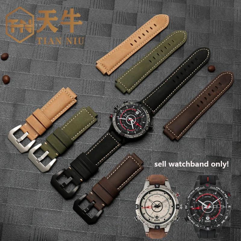TIMEX 조수 스트랩 TW2R55500 T2N720 T2N721 T2N739 시리즈 24mm 제기 16mm 소 가죽 스트랩 남성용 팔찌 액세서리 선물 도구