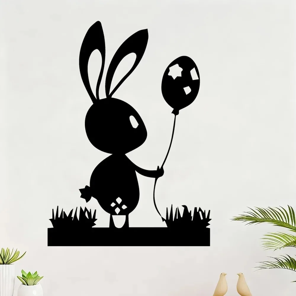 Metal Bunny Egg Balloon Metal Wall Art, Durable Iron Decor 1pc For Yard Fence Outdoor Home Ornament