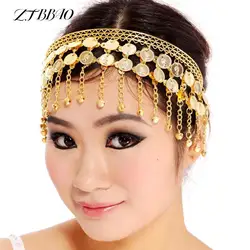 1PCS Women Belly Dance Hairpin Coins Tassels Gypsy Headband Head Chain Indian Dance Performance Clothing Accessories