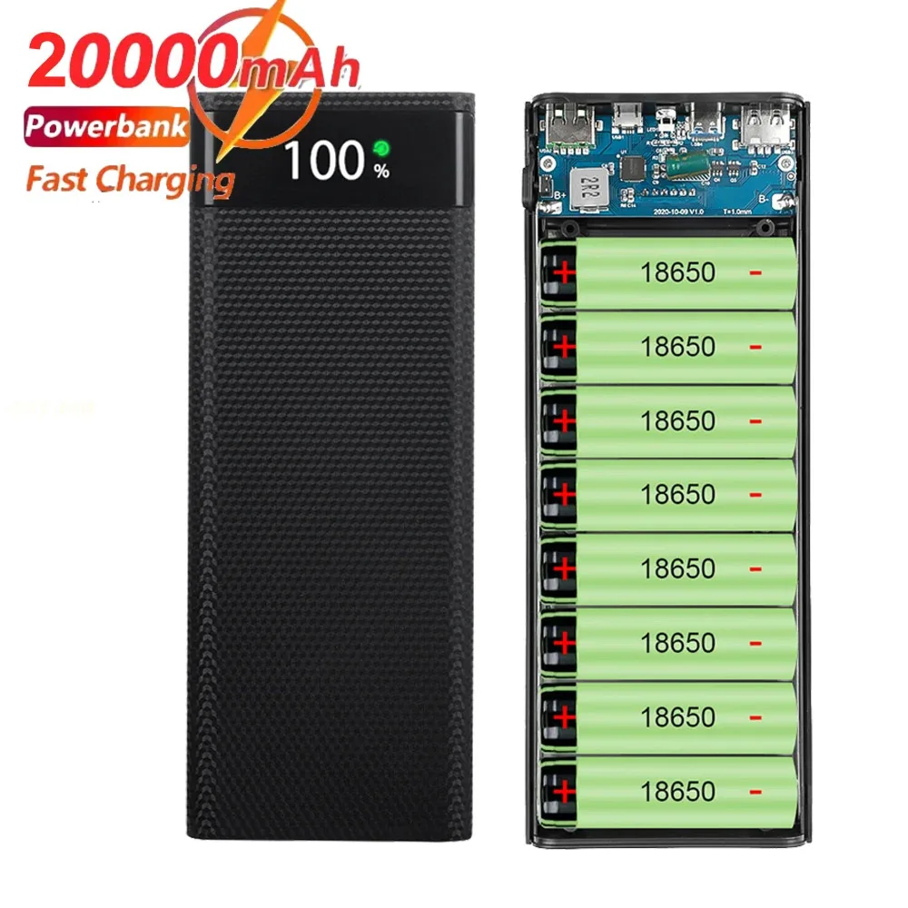 KEBIDU 8*18650 20000mAh Power Bank Case 25W Fast Charging Detachable Mobile Power Bank Housing Battery Holder DIY Power Bank