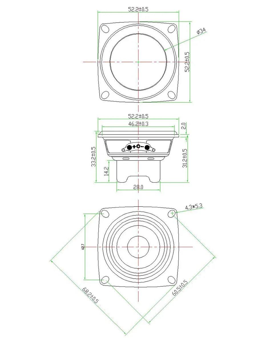 ポータブルミニレディスピーカー,内部正方形,磁気,DIY,2インチ,4オーム,15W, 52mm, 2個