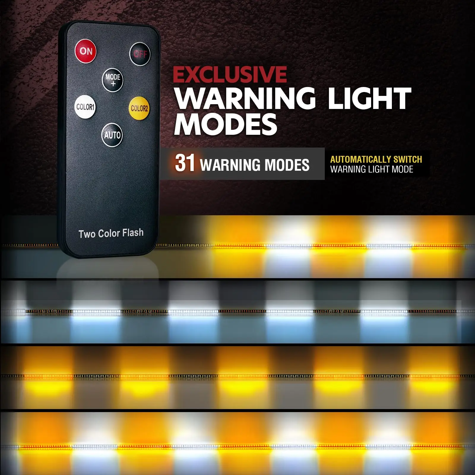 2PCS 63 "LED Striscia di luce stroboscopica Resistente alle intemperie Luci di emergenza per pedana con telecomando Luci lampeggianti ambrate e bianche