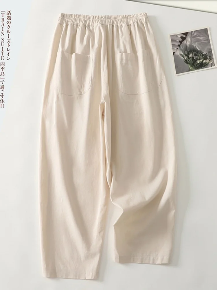 الصيف رقيقة القطن الكتان فانوس السراويل النسائية حجم كبير شكل صغير سراويلي حريمي جديد 2025 فضفاضة تناسب الجزرة السراويل
