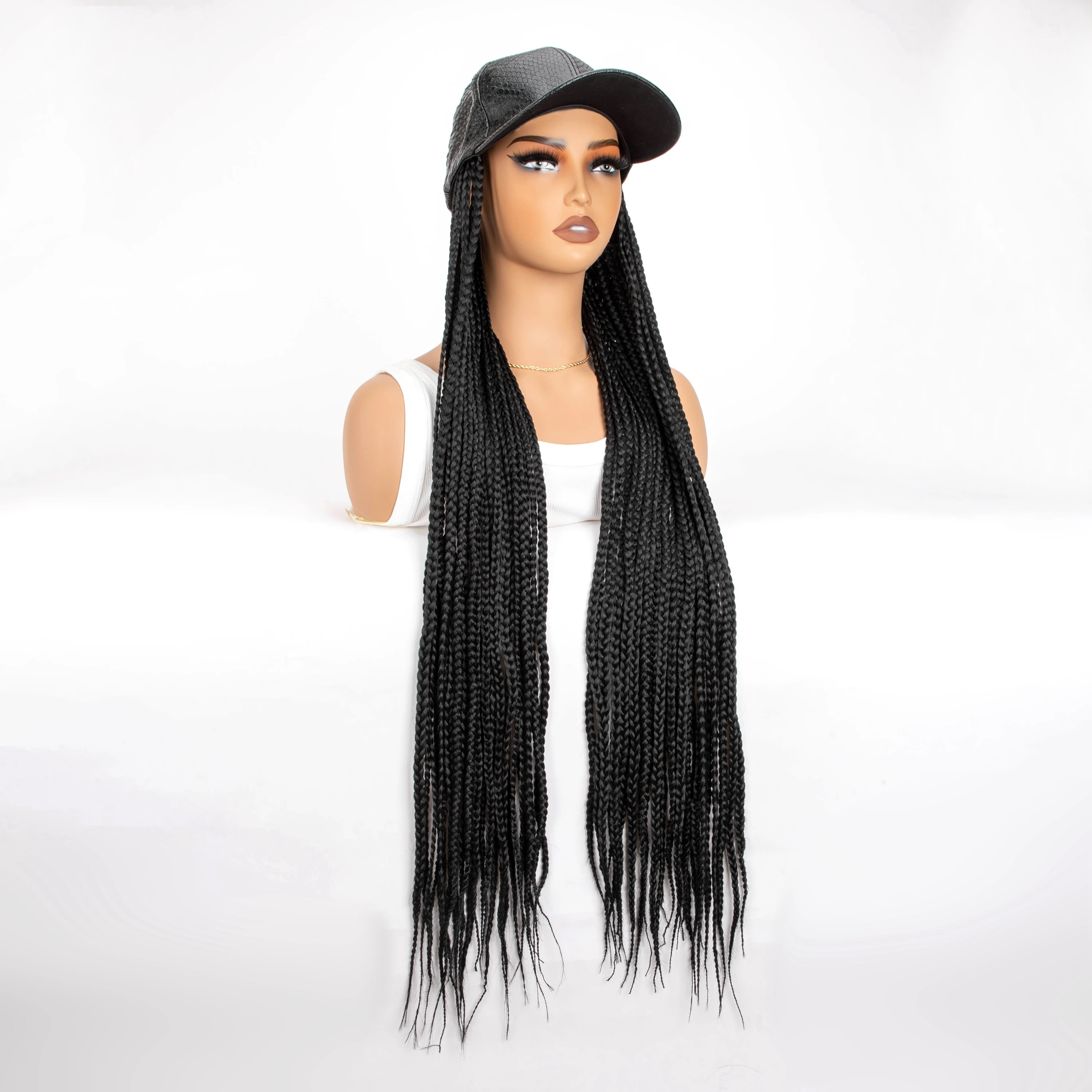 Extra long Black Box Braided Synthetic Wigs With Crocodile Pattern Cap Braiding Hair Extensions Adjustable Hat For Black Women