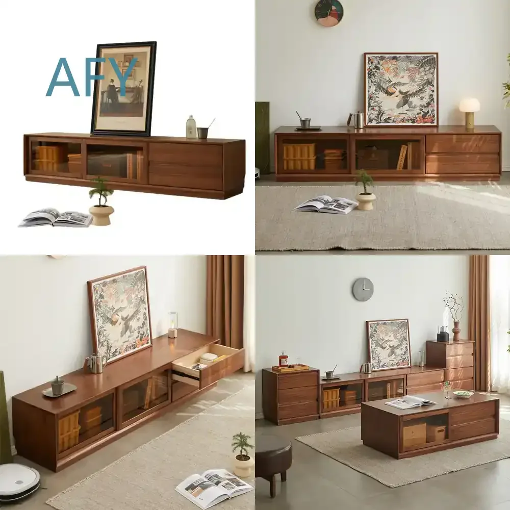 Solid Wood Coffee Table TV Cabinet Combination for Modern Small Apartment Living Room Bedroom Light Luxury Simple Design
