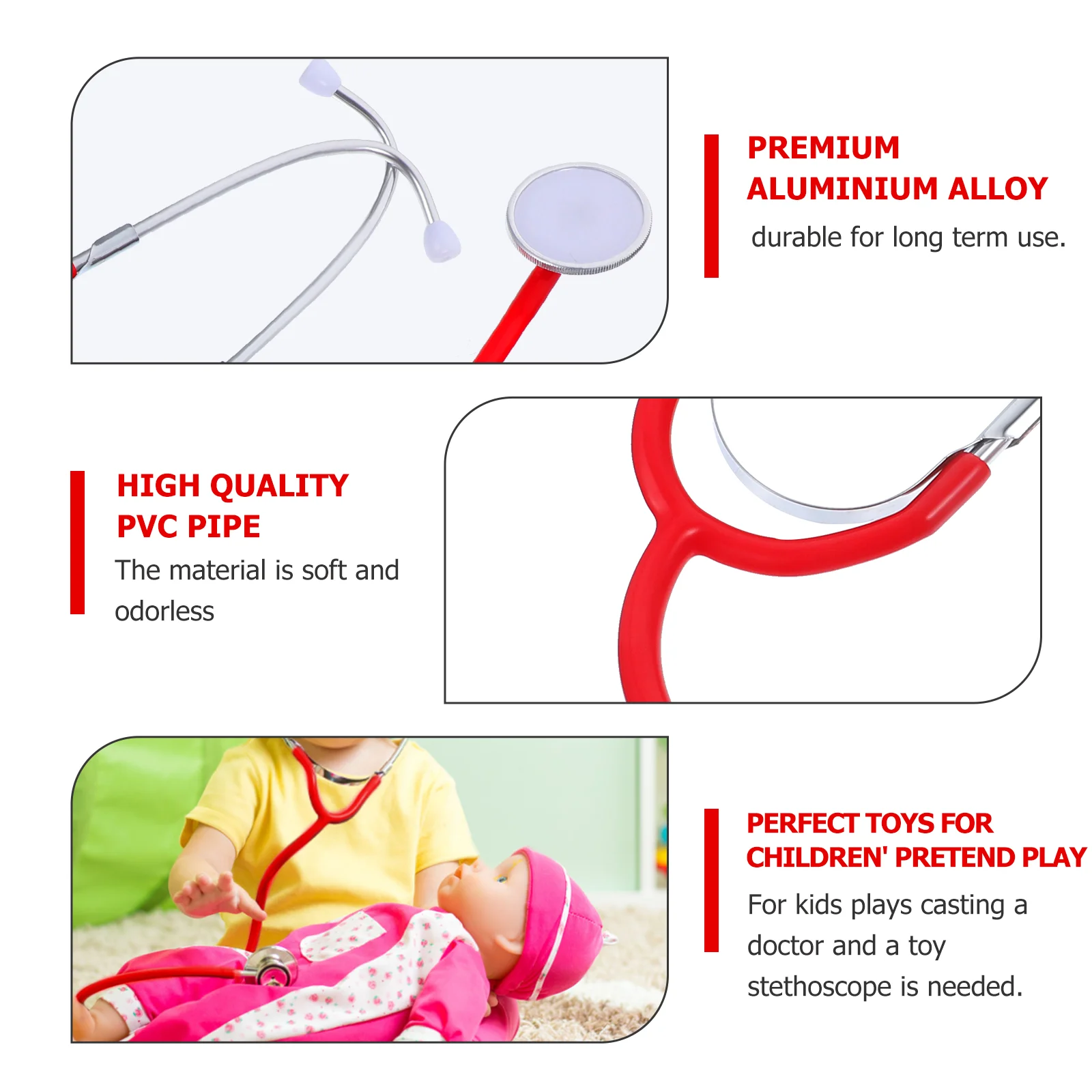 子供のための片面仮想聴診器,赤い医療機器,子供のためのシミュレーション玩具,ゲームアクセサリー
