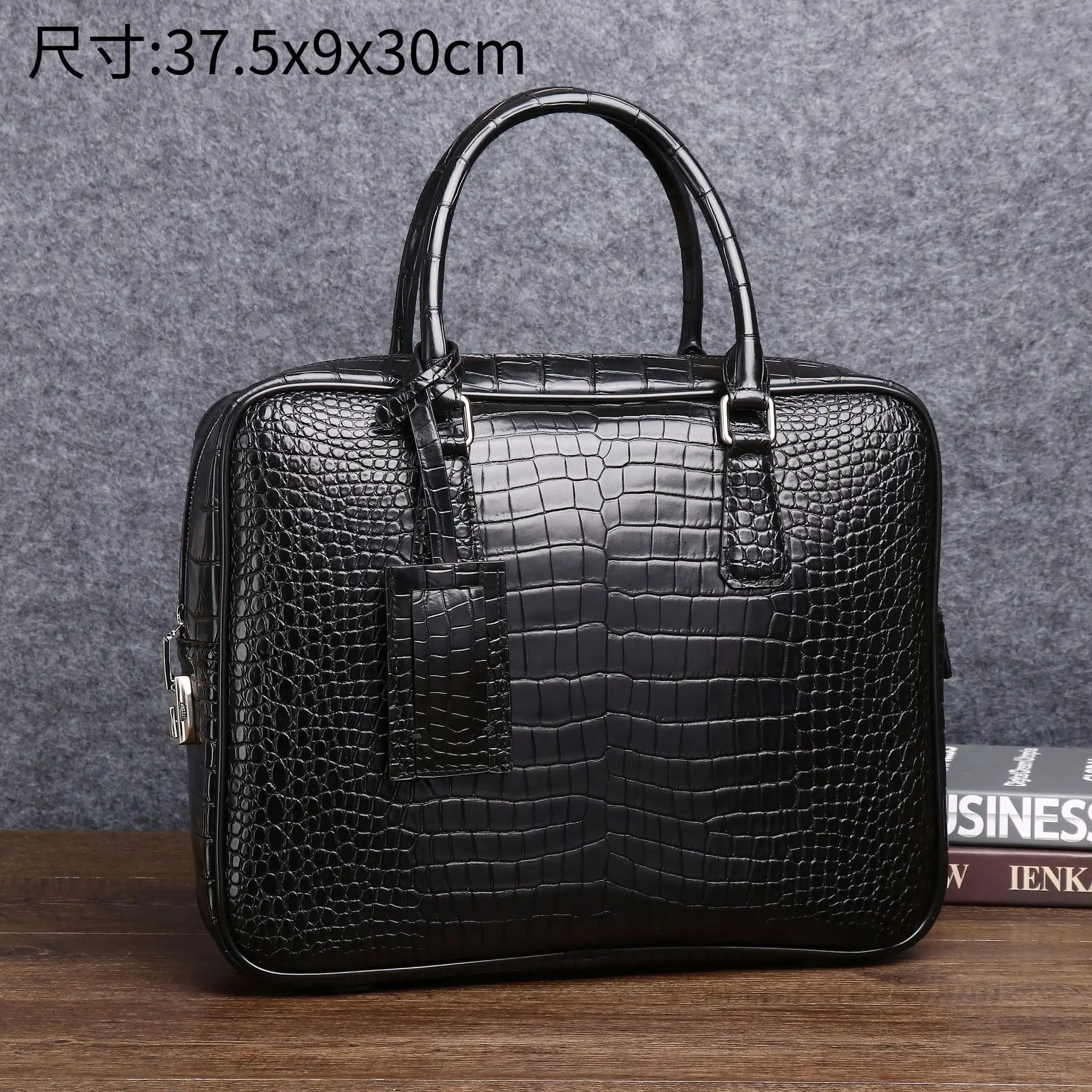 

New Crocodile Belly Pattern Handbag Large Capacity Briefcase File Business Men's Trendy Computer Bag Leather Briefcases Men Bags