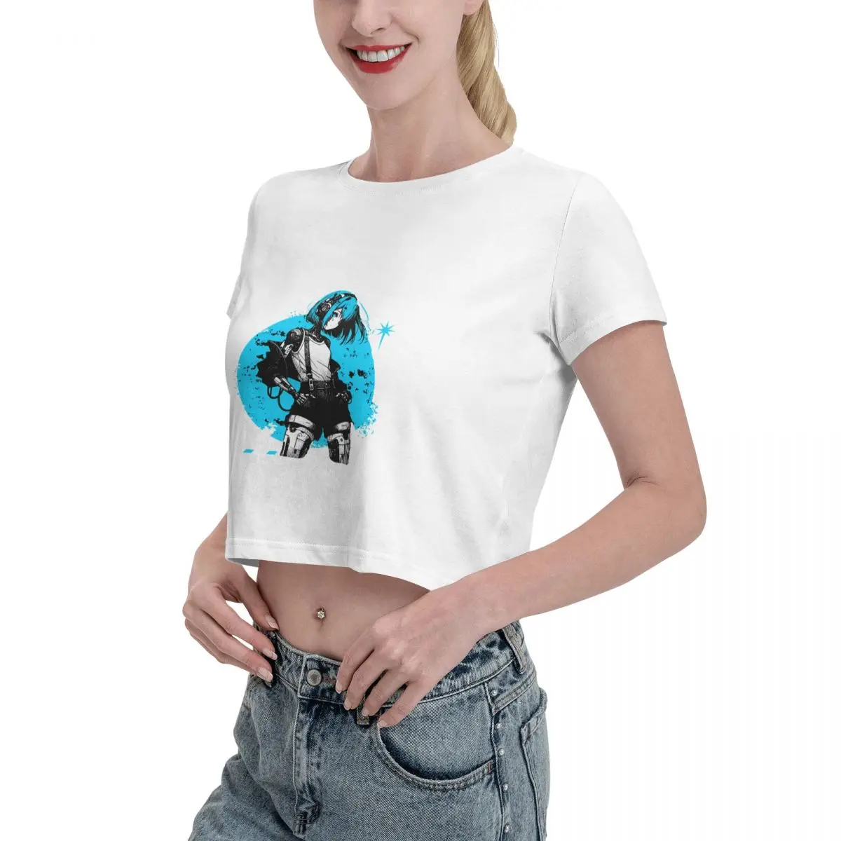 Steel Souls Anime Girl Cyborg Leak navel T-shirt, Womens Summer Cotton Tee Fashion Crew Neck Short Sleeve T Shirts