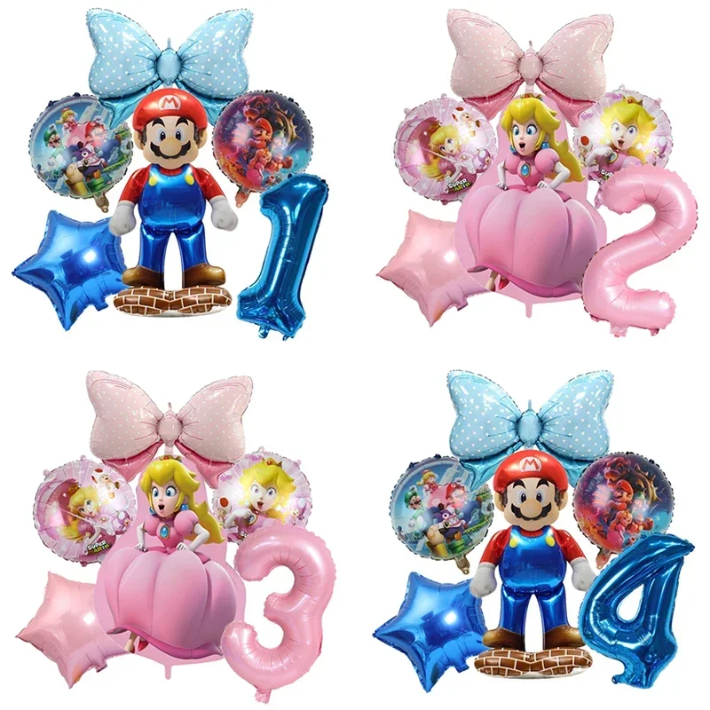 Super Mario Aluminum Foil Balloon Luigi Cartoon Character Peach Princess Pink Balloon Birthday Party Photo Background Decoration