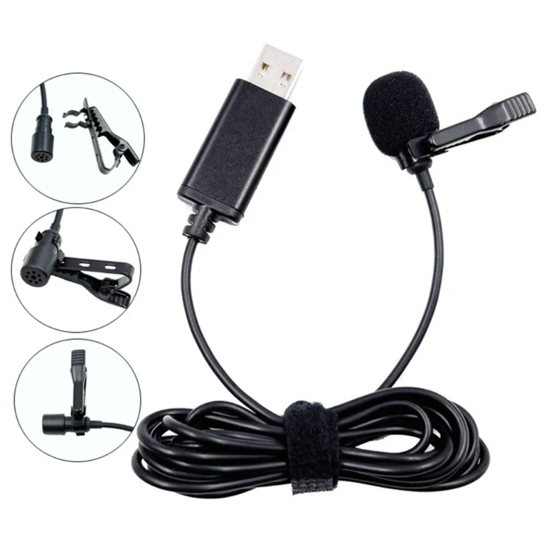 587D Lapel Lavalier Clip-on Buttonhole USB Recording Mini Microphone for Phone Laptop