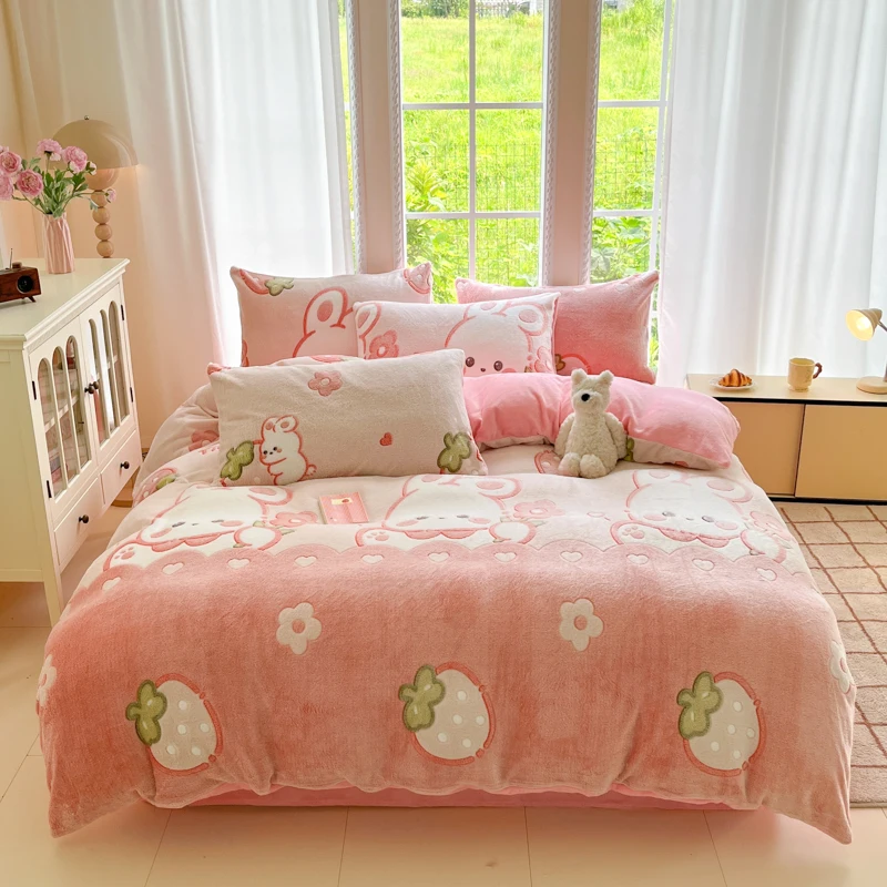 2025 جديد ندفة الثلج الصوف الطازجة وحساسة غطاء لحاف مطبوع سميكة الدافئة المطبوعة الكرتون طالب الحليب الصوف غطاء لحاف