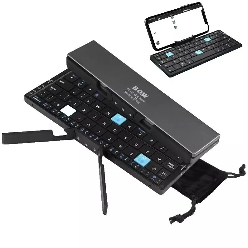 Bluetooth Folding Keyboard With Aluminum Alloy Magnetic Stand Mini Forable Rechargeable Portable Keyboard For iPone iPad Tablet