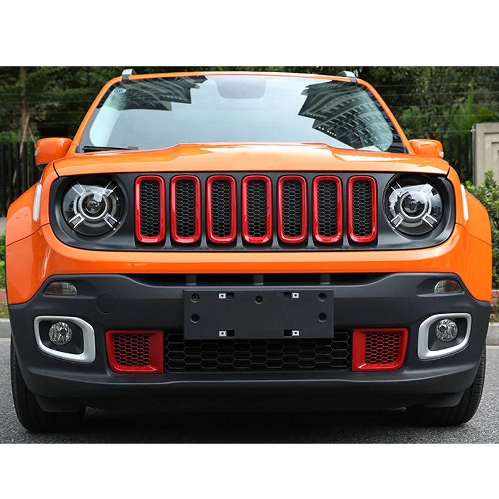 Car Body Styling Cover Detector ABS Chrome Trim Front Up Grid Grill Grille Frame 7pcs For Jeep Renegade 2017 2018 2019 2020 - view 3
