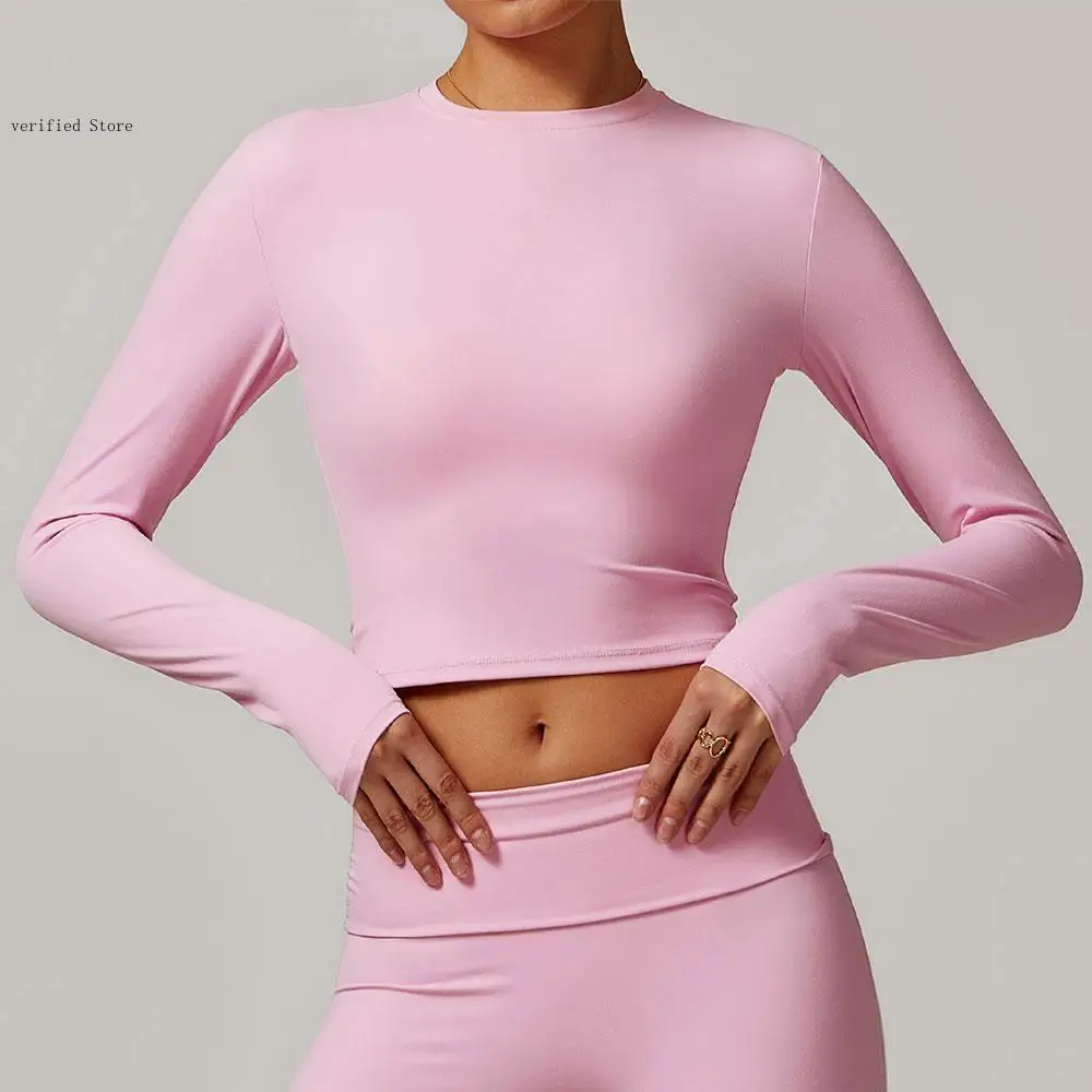 Spring and Autumn Simple Tight Back Yoga Fitness Slim Fit Outdoor Sports Long Sleeve T-Shirt Tops Women