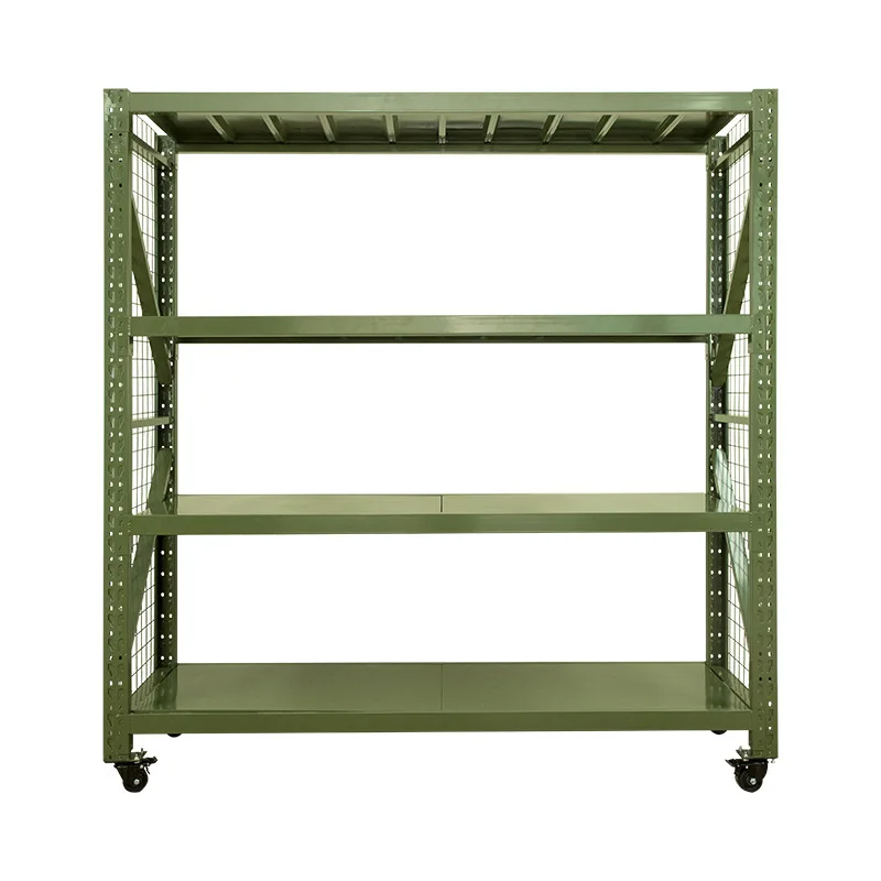 

Military, green storage shelves, heavy warehouse storage, shelves can be moved