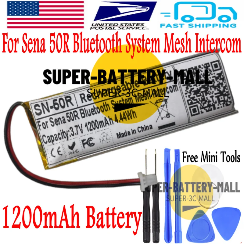 

USPS 1200mAh Repair Battery For Sena 50R Bluetooth Mesh Intercom Headphones WYORESY