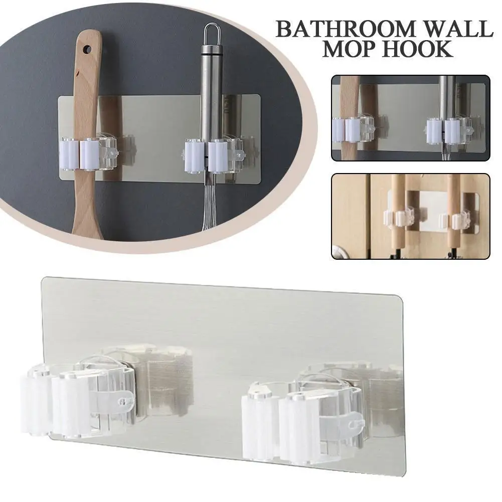 

1pcs Punch-free Mop Holder Bathroom Shelf Wall-Mounted Mop Broom Hanger Self Adhesive Hooks Bathroom Storage Home Accessories