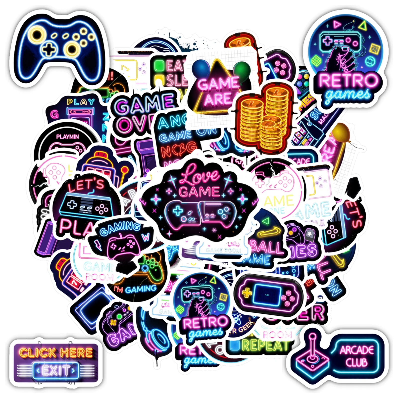 35pcs Whimsical Pinball Stickers Neon Arcade Retro Decals Arcade Graffiti For Notebook Luggage Mobile Phone Cup Suitcase DIY