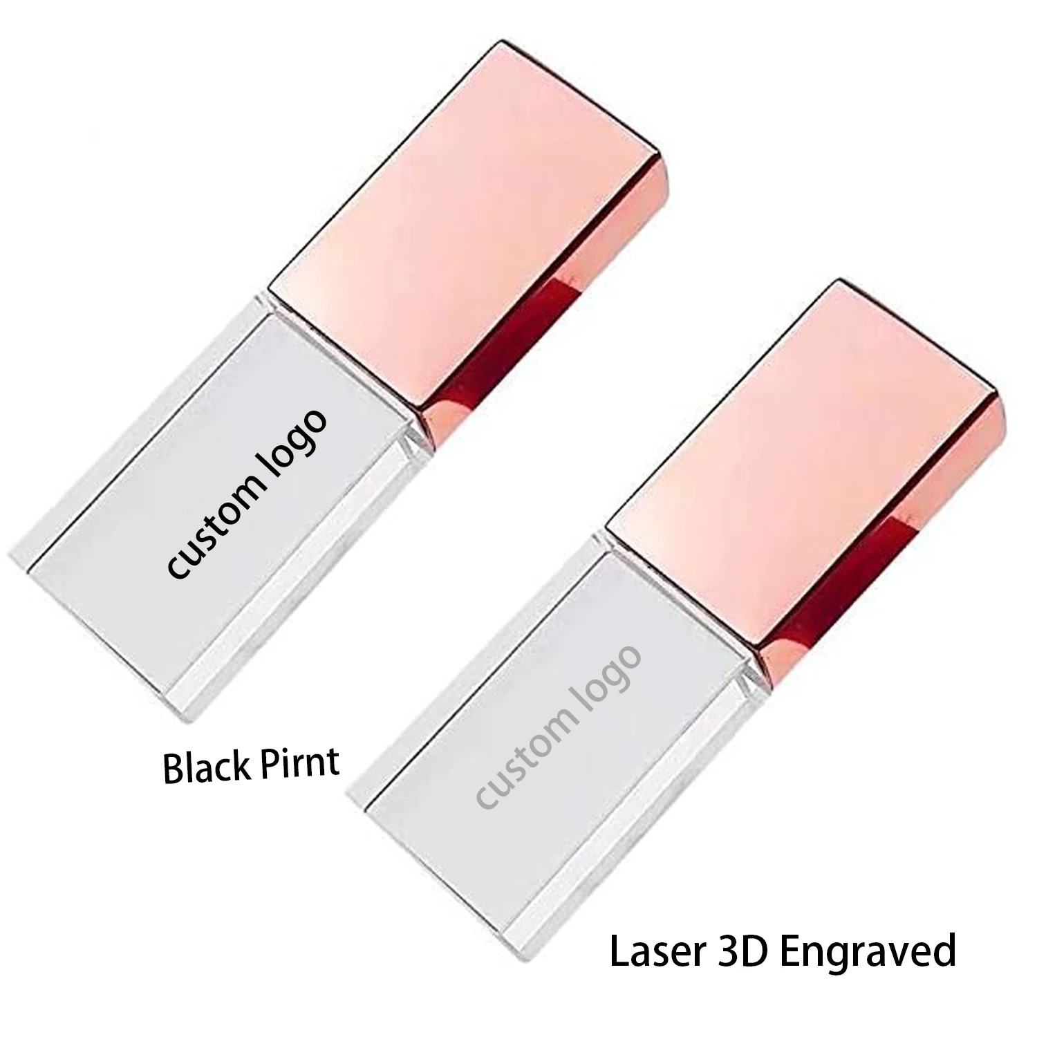 

10pcs free logo print Rose Gold Crystal 32GB USB 3.0 Flash Drive , Glass Pen Drive Thumb Drive Memory Stick Gift for Boy Girls
