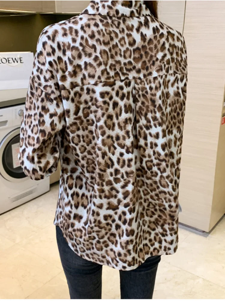 # 3152 ฤดูใบไม้ผลิฤดูร้อน Vintage Leopard เสื้อผู้หญิงหลวมเสื้อแขนยาวเกาหลีสไตล์ Retro ผู้หญิงเสื้อและเสื้อชีฟองบาง