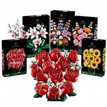 Artificial Flower Bouquet DIY Building Blocks Botanical Collection Home Decor Rose Orchid…