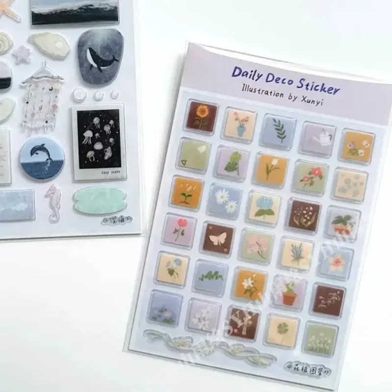 1 unidade de Adesivos Grandes 3D de Gelatina com Tema de Desenho Animado Mundo Oceânico, Novidade Kawaii para Papelaria Estudantil, Decoração DIY para Planner e Scrapbook