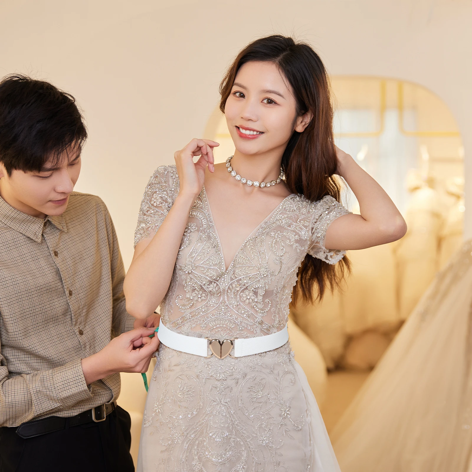 

Elastic Heart Shaped Belt Women Brown White Adjustable Stretch Waistb Corset Dress Bridal Lady Top Coat Elasticity No
