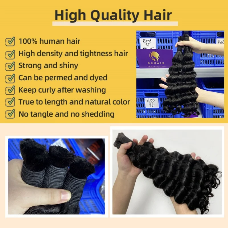 فضفاض موجة عميقة عذراء الشعر البشري الطبيعي لضفائر بوهو 14-24 بوصة 100 جرام البوهيمي الشعر البشري لتضفير وصلات شعر