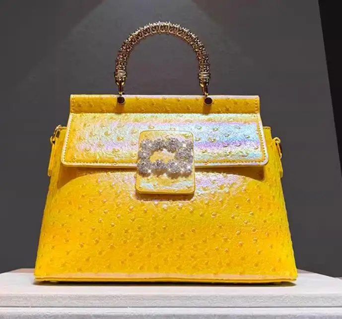 

Ostrich Pattern Leather Women's Handbags Fashion Diamonds Shell Bag 2025 New Small Shoulder Crossbody Bags