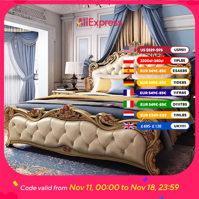 

Modern Gold Comforter Double Bed Luxury Platform Living Room Monster Double Bed King Size Twin Lit 2 Personnes Home Furniture