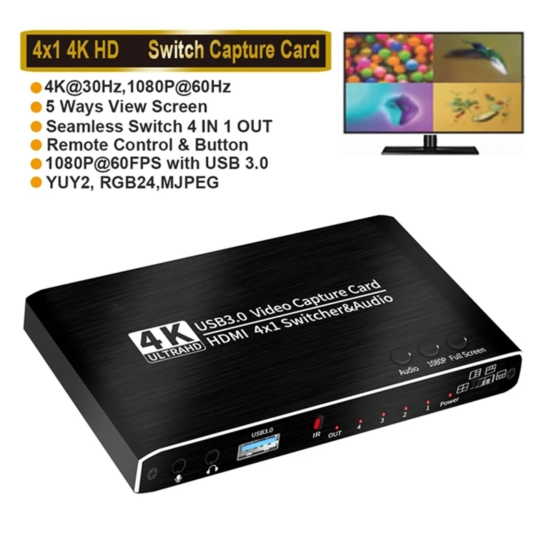 4K Video Capture Card 1080P 60Fps -Compatible To USB 3.0 Camera Grabber Game Capture Recording For Live Streaming