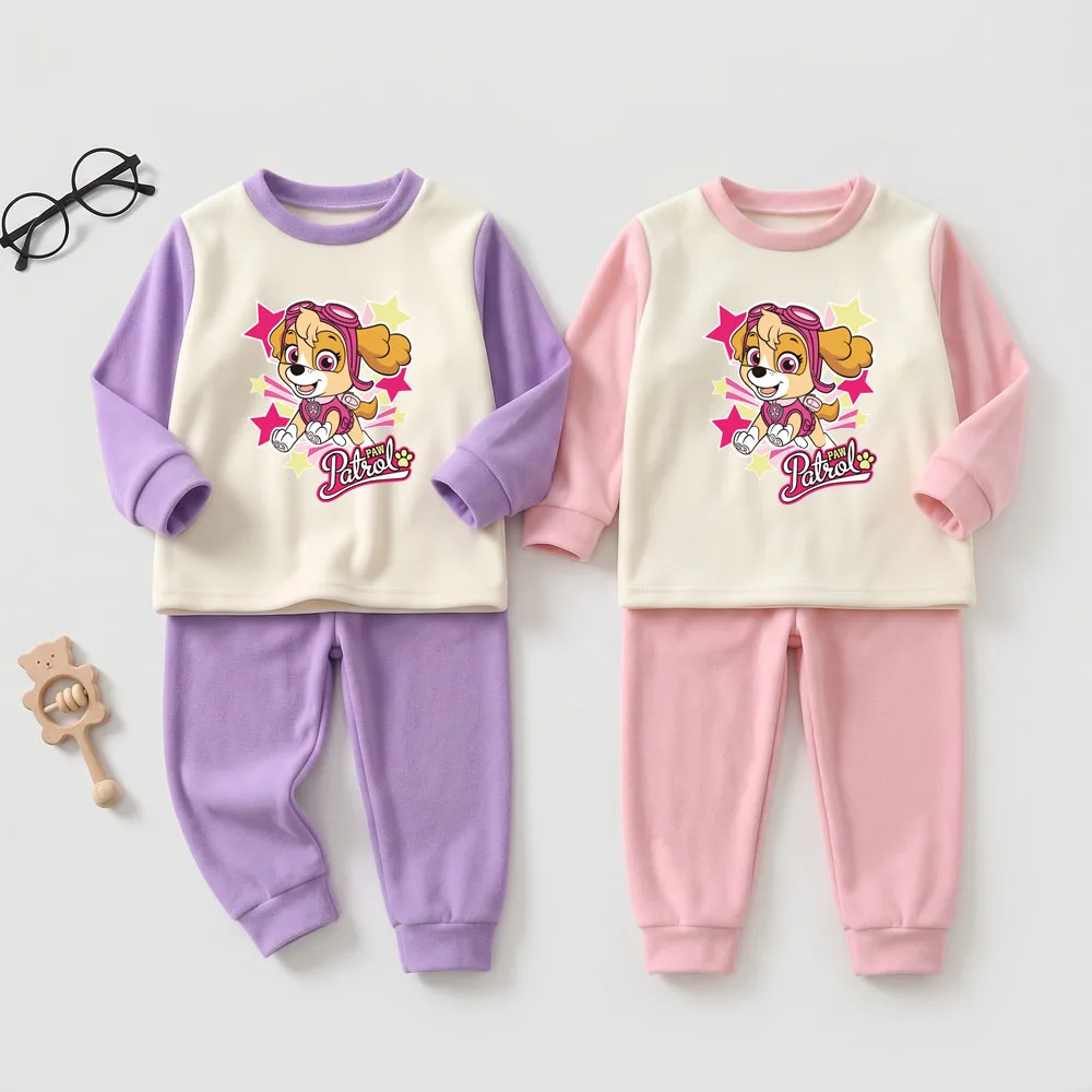 Autumn and Winter Girls Long Sleeve Casual Home Clothing Sets Paw Patrol Kids Soft Bottom Top and Pant Two Piece Child Pajamas