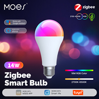 MOES Tuya Zigbee Smart LED Bulb Dimmable RGB C+W Colors 14W E27 2700K-6500K Smart Life App Remote Control With Alexa Google Home