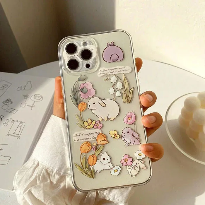 Luxury flower Bunny Phone Case For Samsung A57 A07 A36 A26 A56 A16 A55 A35 A25 A15 A05 A54 A34 A24 A14 A13 A53 Clear Back Cover