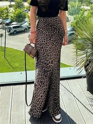 Leopard Satin Fashion Maxi Skirt For Women High Waist Casual Contrast Printed Streetwear Slim Female Y2k Autumn Long Skirt