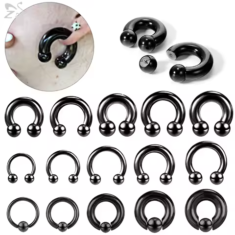 ZS 1Pc Black Color Bcr Septum Ring Stainless Steel Horseshoe Hoop Nose Ring Punk Rock Large Gauge Piercing Ear Expander 2/4/6/8G