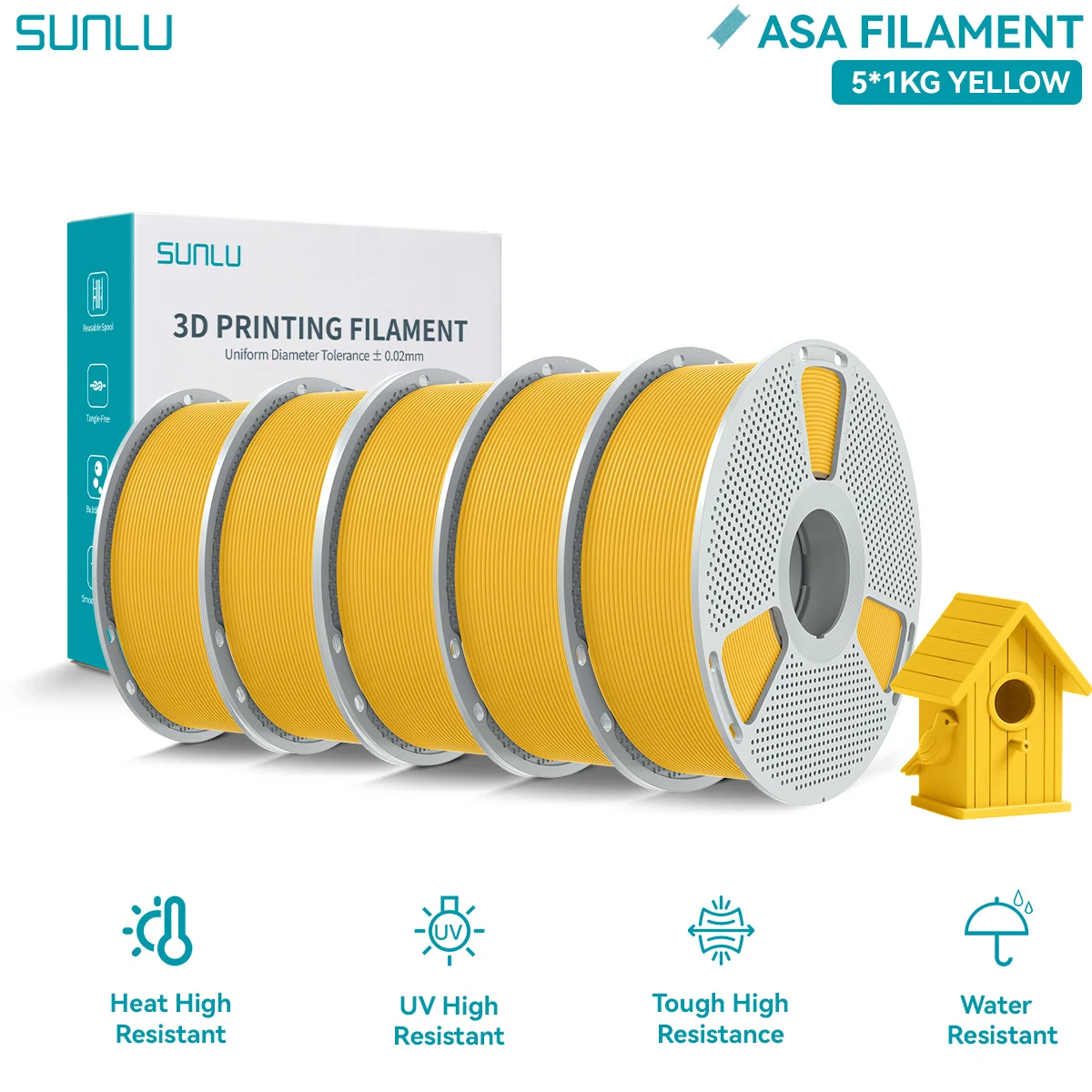 SUNLU ASA 3D Filament 1.75mm UV Bestendig Hittebestendig Weerbestendig ASA Filament voor Buiten 3D Printen Materiaal 5KG