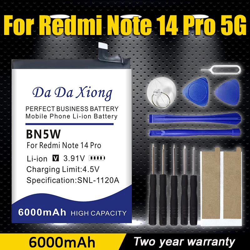 

6000Mah Mobile Phone Battery For Xiaomi Redmi Note 14 Pro 5G BN5W High Capacity Good Low-Temperature Performance