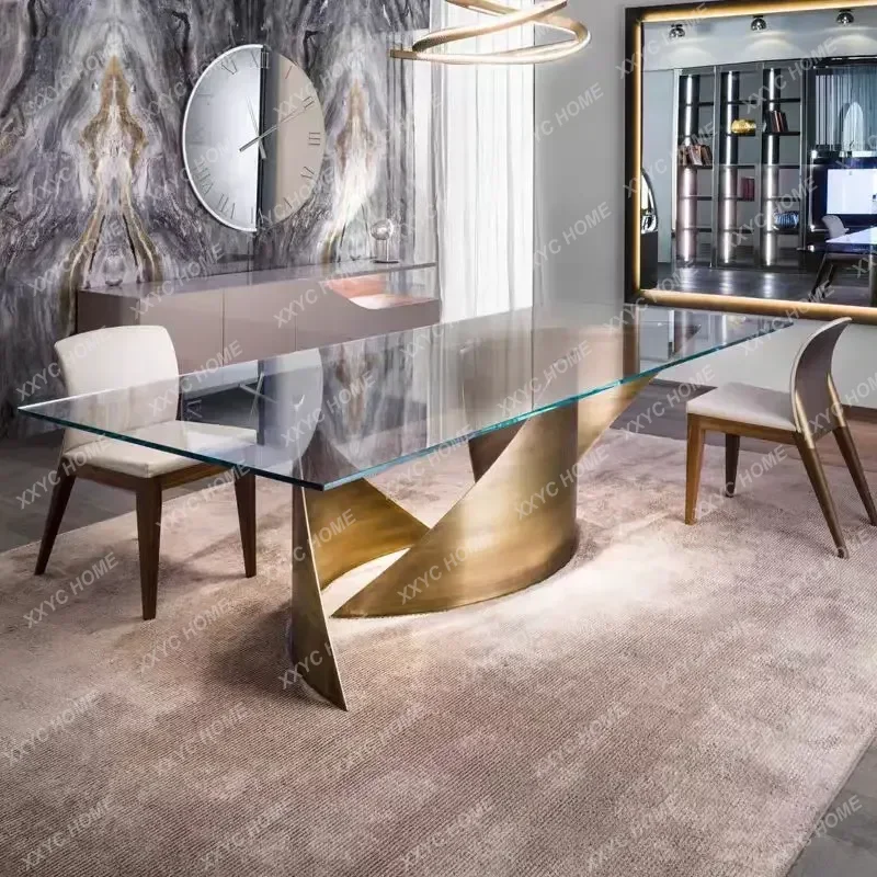 XX light luxury dining table modern simple metal glass layer high-end household dining table dining table