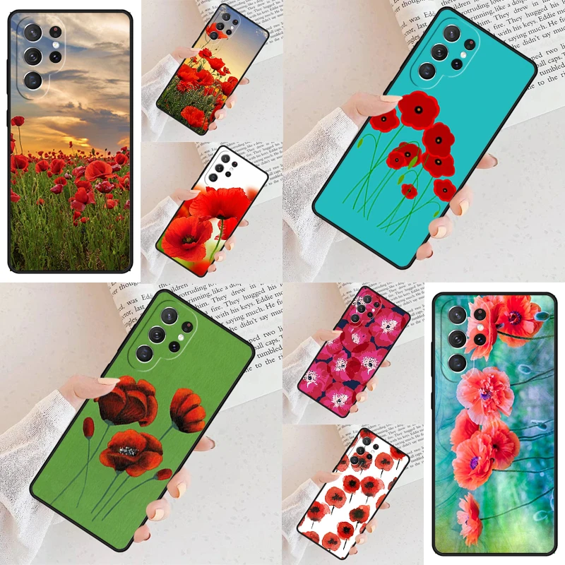 Red Poppies flowers Phone Case For Samsung Galaxy S24 S23 S22 S21 Ultra S10 Note 10 Pro S20 Plus FE S9 S8 Cover