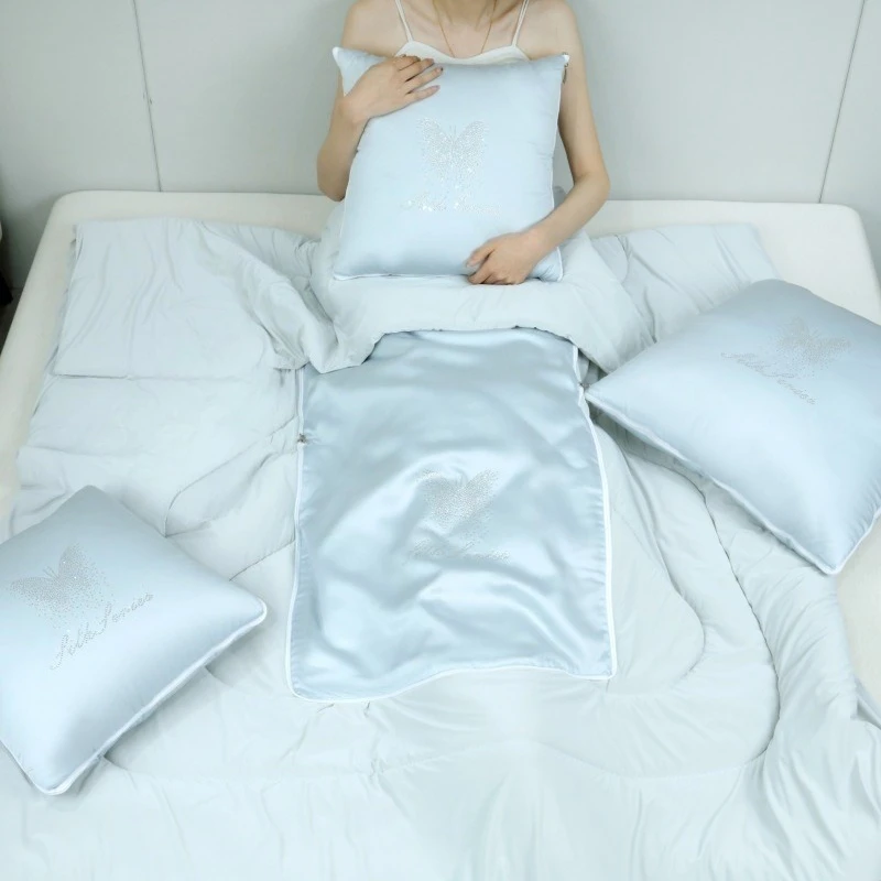 

2025 new Tencel cool butterfly pillow quilt solid color simple multi-functional summer quilt machine washable pillow quilt