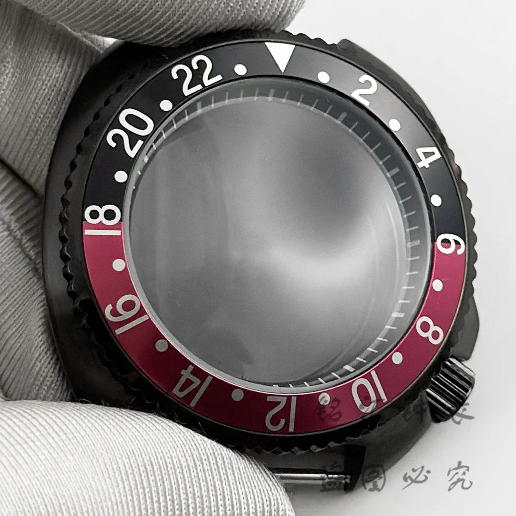 Retro GMT Bezel 44mm PVD Black SKX Watch Case For NH34 NH35 NH36 NH38 Movement 28.5mm Dial Mods Turtle Abalone Captain 6105 Case