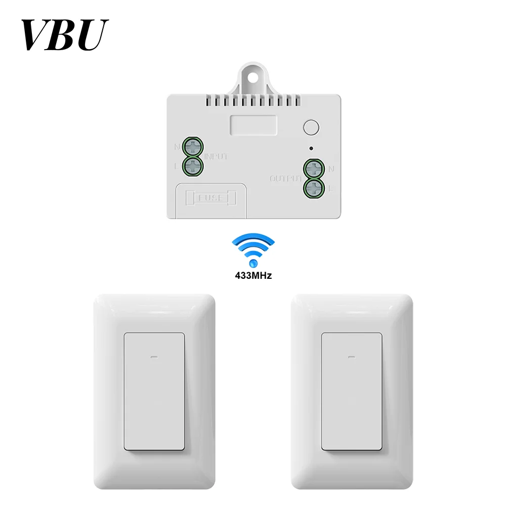 

VBU RF 433Mhz Wireless Light Switch Receiver Kit,No in-Wall Wiring Required,Remote Control Wall Switch Lighting Fixture for Lamp